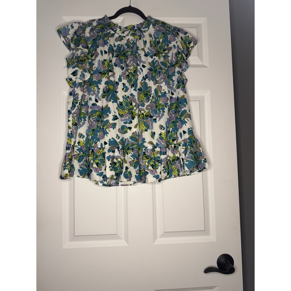 Hailey And Co Mock Neck Flutter Sleeve Babydoll Top Multicolor Large Nwt 38
